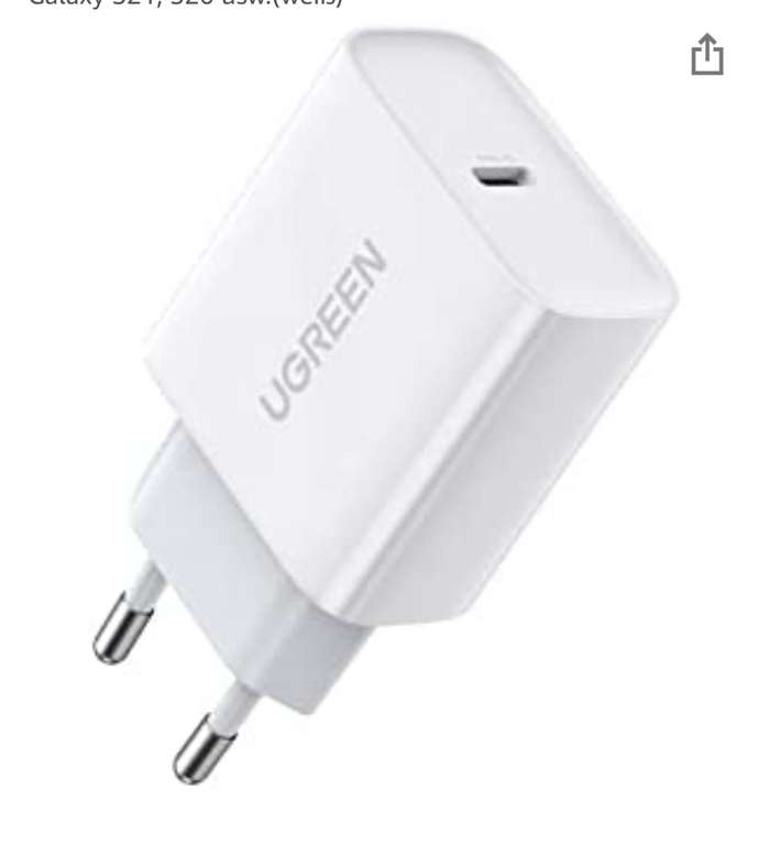 (Prime) UGREEN 20W USB C Ladegerät USB C Netzteil PD 3.0 USB C Power Adapter Ladestecker kompatibel mit iPhone , iPad ,Galaxy
