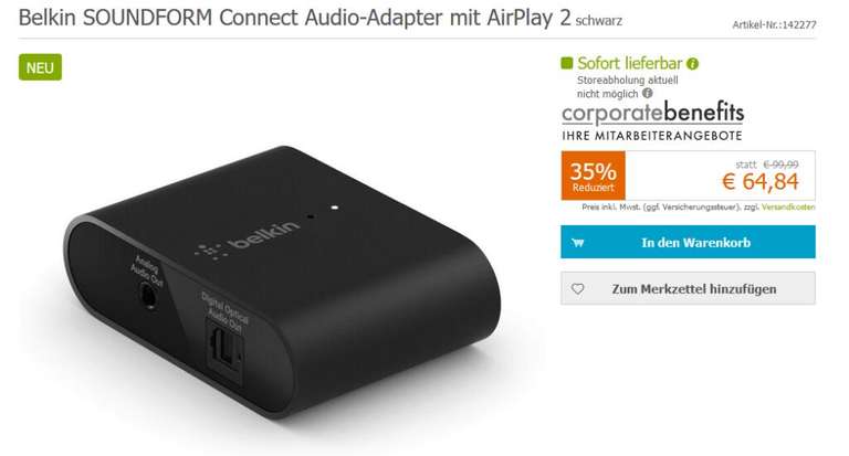 [CB] Belkins Airplay 2 Adapter Soundform-Connect-Audio-Adapter