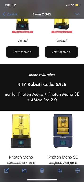 Anycubic aktualisierter 17€ Coupon: Photon Mono/SE/4Max Pro