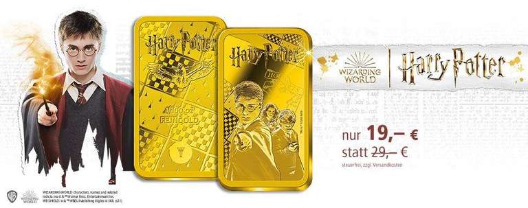 [Black Friday] Harry Potter Goldplättchen 0,31g Feingold mit Präsentieralbum und Gratis Versand - 3€ Mehrkosten über Goldwert