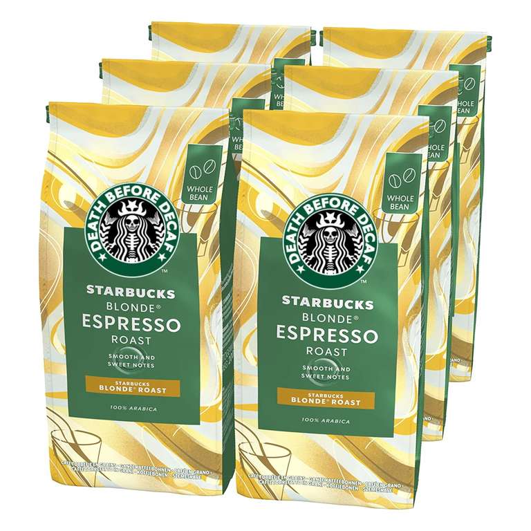 [Prime] Starbucks Blonde Espresso Roast Ganze Kaffeebohnen, Milde Röstung (6 x 200g)