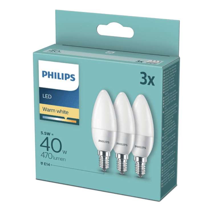 PHILIPS 3er Pack LED Lampe E14 warmweiß 5,5 Watt (entspr. 40 Watt) 470 lm