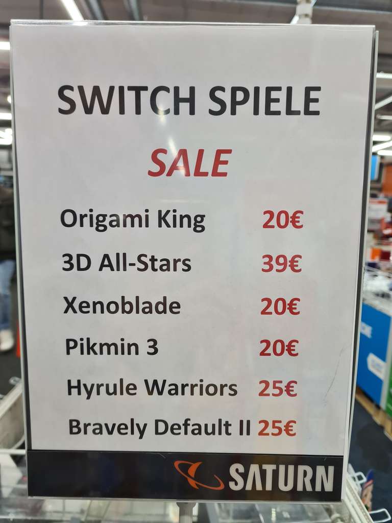 (Lokal München OEZ) Switch Spiele Saturn: Origami King, 3D Allstars, Xenoblade, Pikmin 3, Hyrule Warriors, Braverly Default 2