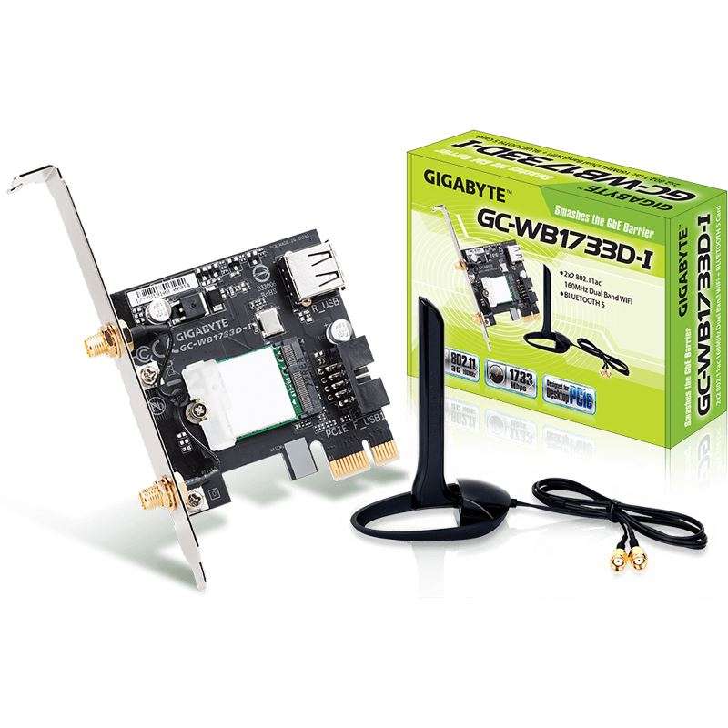 [Mindfactory Mindstar] WLAN / Bluetooth PCIe Karte Gigabyte GC-WB1733D-I WLAN AC 1733 Mbit/s inkl externer Antenne für 19€