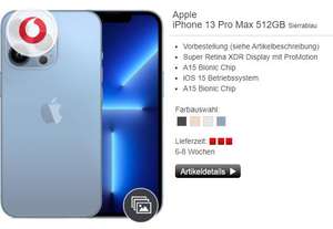 Apple iPhone 13 Pro Max 512GB mit Vodafone Vodafone Smart XL Premium Boost Black (Mit Gigakombi)