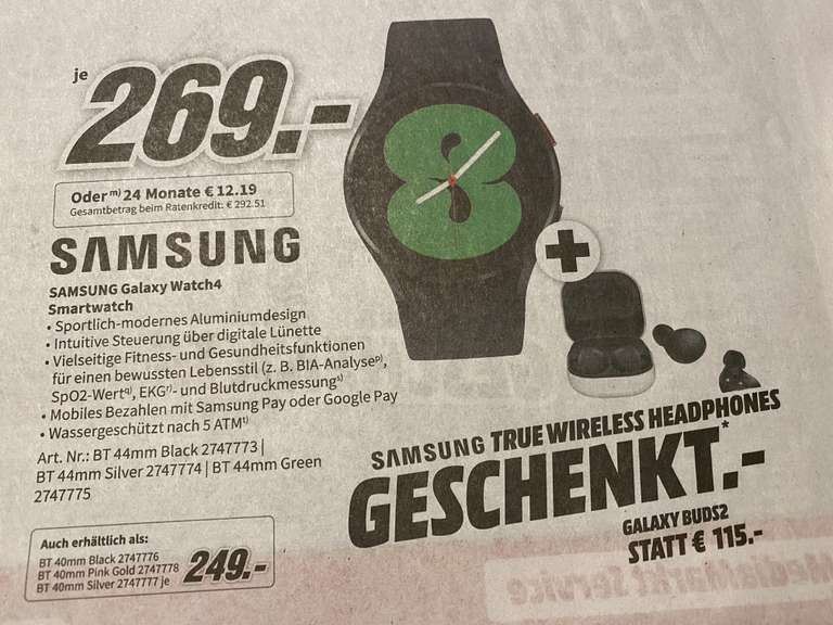 Samsung Galaxy Watch 4 + Buds2 + 150€ Google Play Guthaben
