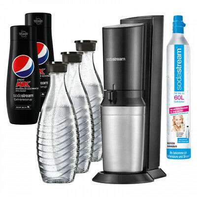 SodaStream Crystal 2.0 Black - Wassersprudler +CO2-Zylinder +3 Karaffen +2 Pepsi Light
