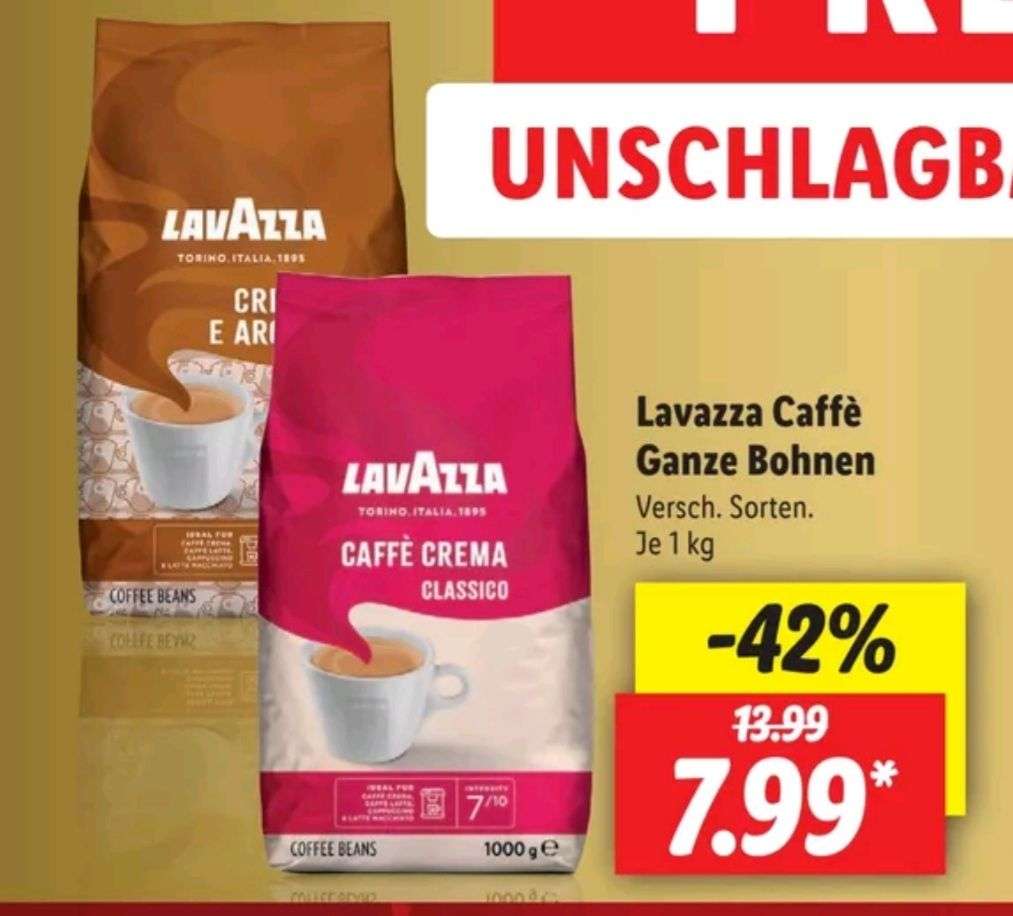 LIDL + Marktkauf / Edeka Südwest - Lavazza (versch. Sorten z B Gusto, Crema  e Aroma) - 1 Kilo Kaffee ganze Bohnen | mydealz
