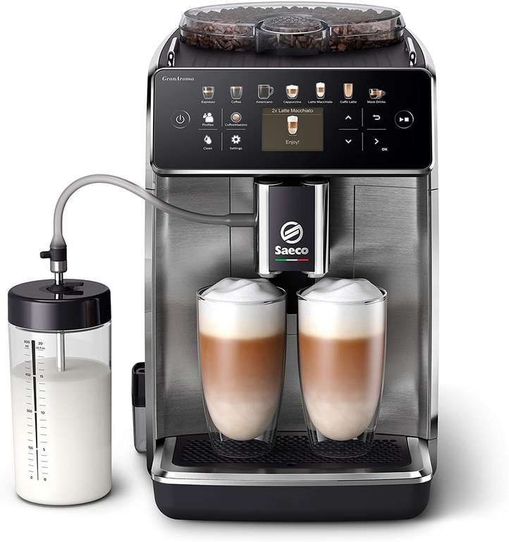 Philips Saeco GranAroma Kaffeevollautomat SM6585/00 (1.500 Watt, Milchschäumer, 16 Kaffeearten, 6 Benutzerprofile, LED-Display) Edelstahl