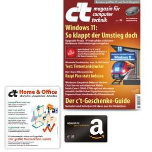 [Heise] 6 Ausgaben c’t (Print oder Digital) + 15 € Amazon/ BestChoice oder Conrad Gutschein + c’t Sonderheft “Home & Office 2021” für 22,50€