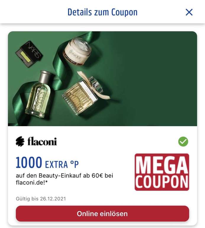 Flaconi Payback MEGA Coupon 1000 Punkte ab 60€ (personalisiert)