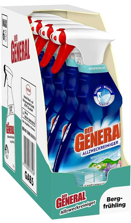 Der General Universal Bergfrühling, Allzweckreiniger Spray, 5 x 500 ml (Prime Sparabo, personalisiert)