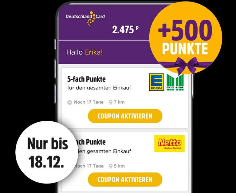 DeutschlandCard 500 Punkte (= 5€) für App-Download und Coupon aktivieren - Personalisiert