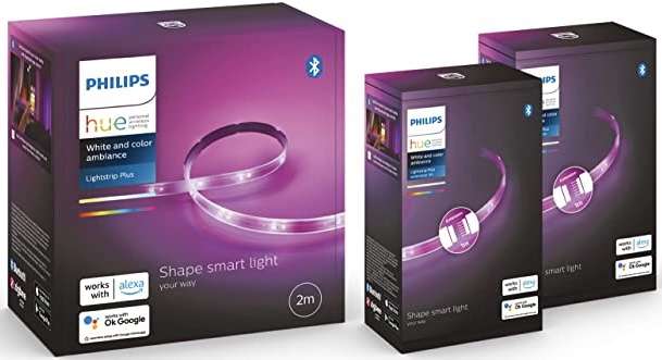 Philips Hue White & Color Ambiance Lightstrip Plus 2m Basis + 2 x 1m Erweiterung für 74,99€ inkl. Versandkosten / mit 3 x Erweiterung 89,99€