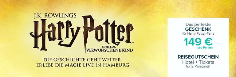 REISEGUTSCHEIN Hotel + Harry Potter Theater-Tickets für 2 Personen 2022 in Hamburg , 149€ pro Person