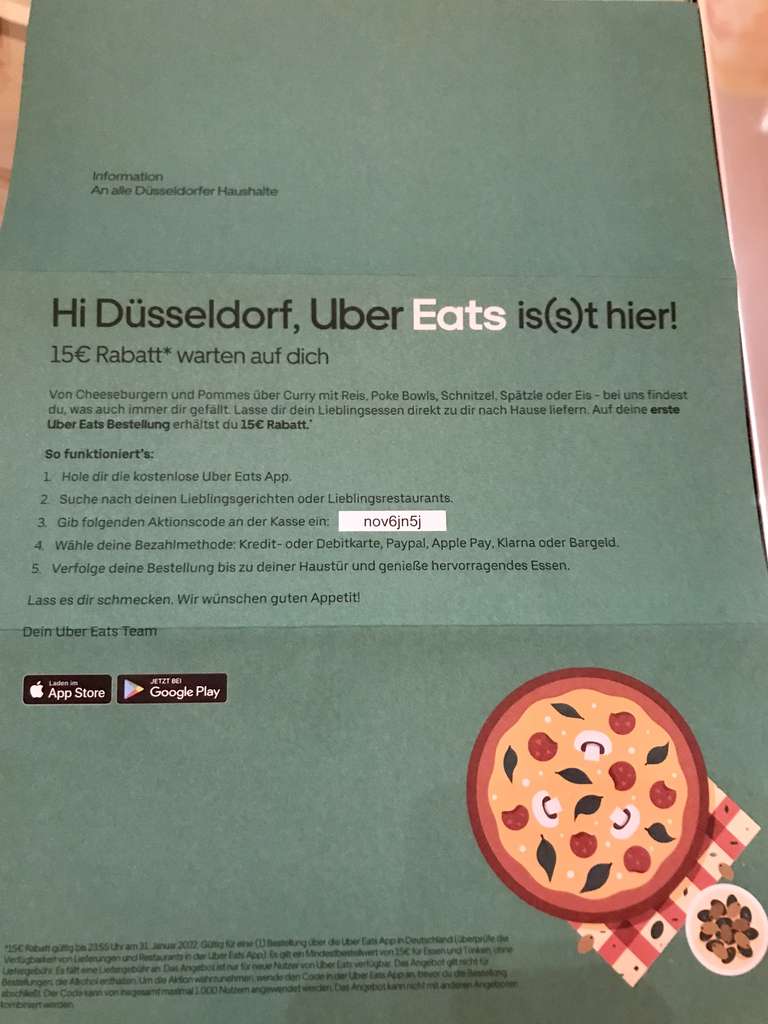 Lokal Düsseldorf - Uber Eats App 15€ Rabatt - Neukunden
