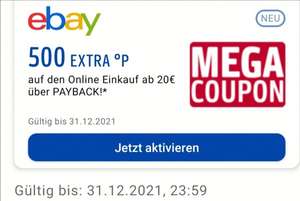(Personalisiert) eBay 500 Payback Punkte extra für einen Einkauf ab 20 EUR