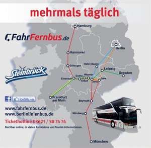 30 € FahrFernbus.de-Gutschein für 15 € (Busticket für eine einfache Fahrt von Eisenach, Gotha, Erfurt, Weimar oder Jena nach Dresden bzw. Frankfurt/Main, oder zurück.)