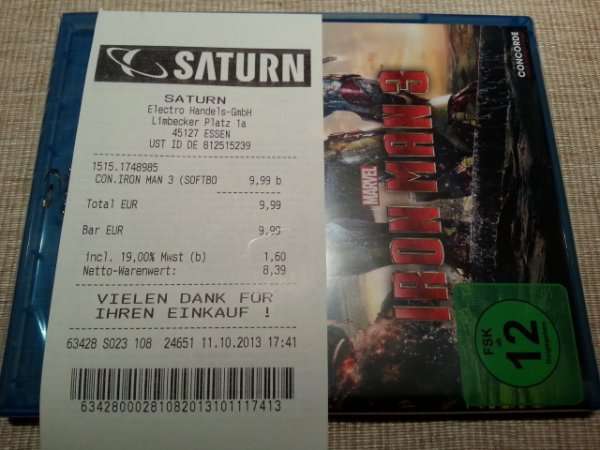 [Lokal] Saturn Essen Blu-ray Iron Man 3 für 9,99€