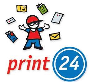 250 individuell bedruckte Visitenkarten,Postkarten oder Flyer in 4c inkl. Versand für umme @print24; rückseitig Imprint mit print24-Logo