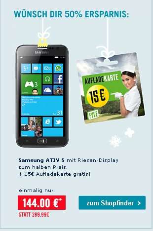 Samsung Ativ S + 15€ Vodafone-Guthaben (CallNow) für 144€ @phonehouse