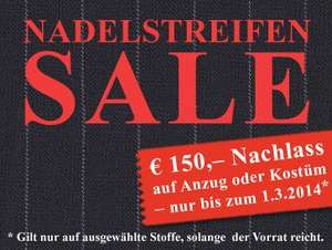[Offline] Nadelstreifen-Sale bei Dolzer / 150 € Rabatt auf Maßkonfektion