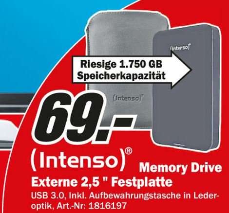 INTENSO Externe Festplatte Memory Drive 1,75 TB 2,5" [LOKAL Mediamarkt Herzogenrath]