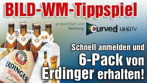 Beim kostenlosen BILD WM-Tippspiel anmelden und kostenlosen Erdinger Weißbier Sixpack erhalten (für die ersten 11.111 Anmeldungen - Aktion erst seit 07.06. 0 Uhr online!)