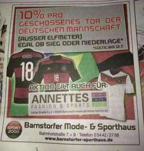 (Lokal) 10% Rabatt für jedes geschossene Tor der deutschen Mannschaft gegen Brasilien beim Sporthaus Barnstorf (Sport 2000)