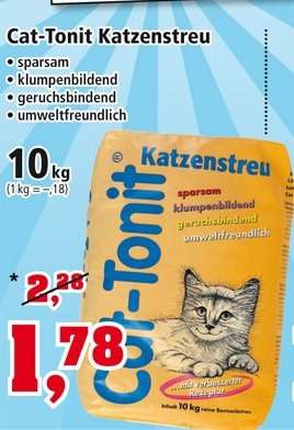 10 KG Cat Tonit Katzenstreu für 1,78 Euro beim Thomas Philipps ( 4 Amazonsterne von 5 ) 