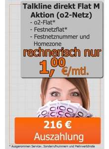 Festnetz-Flatrate und O²-Flatrate incl. Festnetznummer mit Homezone für 1 € mtl. (Vertrag)