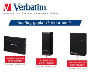 60% auf Power Packs von Verbatim, ab 6,99 €, z.b. zum Handy aufladen (+ 3,50€ VK bis 50€)