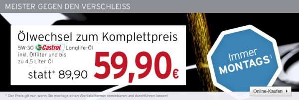 Ölwechsel zum Komplettpreis Longlife 5W30  für 54 Euro