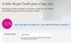 Skype Guthaben mit 30% Rabatt kaufen (z.B. 10$ für 7$)