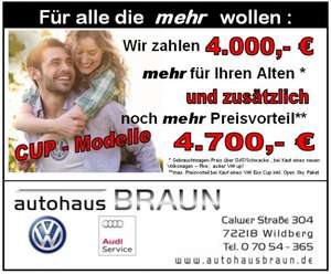 4.000 € über Schwacke für das alte Auto beim Kauf eines neuen VW (außer UP!) (= >30%!!)