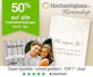 50% Rabatt auf alle Hochzeitseinladungen @Hochzeitsplaza.de