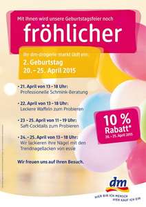 [lokal München] 10 % Rabatt auf den gesamten Einkauf vom 20.04. – 25.04.2015 + Freebies @ dm Sendlinger Str. 12a