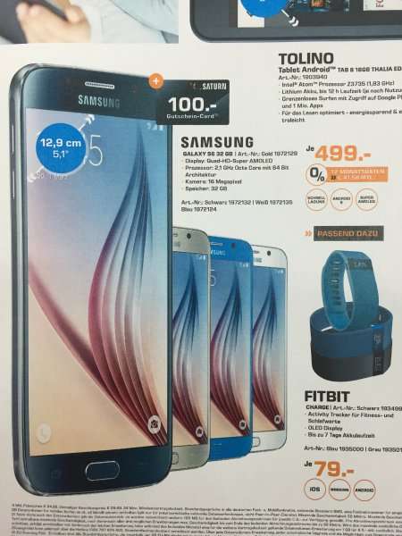 (Lokal Saturn Berlin & Potsdam) Samsung Galaxy S6 32GB für 399€