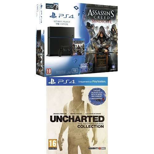 Sony Playstation 4 - 1TB Edition (Neue Version) + Assassin's Creed : Syndicate + Watch Dogs + Uncharted : The Nathan Drake Collection für 393,79€ bei Amazon.fr