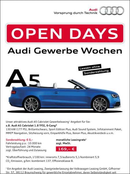[Selbständige] Audi A5 Cabriolet, 24 Monate Leasing, 169,- mtl. netto
