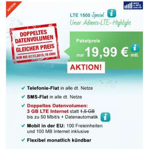 Hellomobil Advents-Highlight mit 3 GB LTE-Highspeed-Volumen zu 19,99€ monatlich.