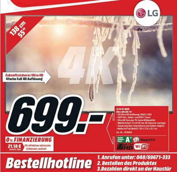 LG 55UF6809 (55 Zoll) Fernseher (UHD / 4K, Triple Tuner, Smart TV) [Lokal? Hamburg Media-Markt]