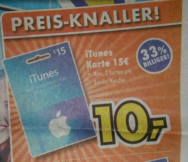 [Lokal, Euronics XXL] 15€ iTunes Karte für 10€!  