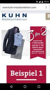 Kuhn Maßkonfektion: 2 Hemden kaufen + 1 gratis [offline] (max 33% Rabatt)