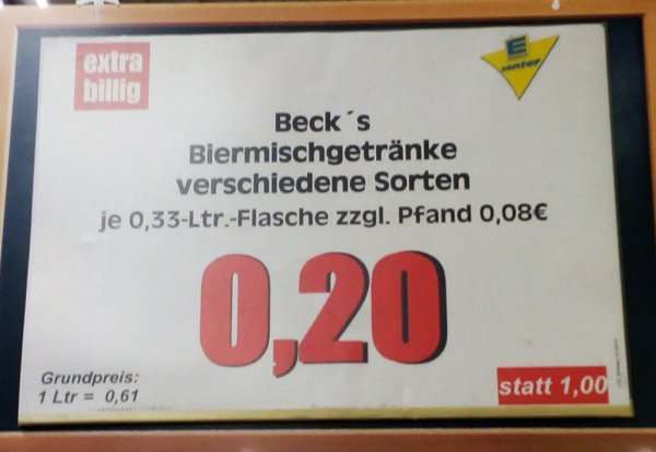[Lokal Berlin Tempelhof] Viele Sorten Beckx27s Bier + Mischgetränke 0,33l für 0,20 Euro/Flasche Becks