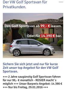 VW Golf Sportsvan Privatleasing  2 Jahre 3126 Euro 10000km per anno