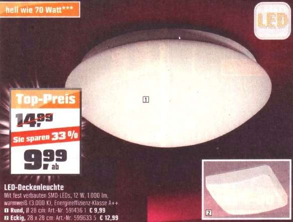 OBI: LED -Deckenleuchte, 12 Watt, 1000 Lumen, für 9,99 Euro
