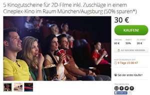 [lokal Germering / Aichach / Königsbrunn / Meitingen / Memmingen / Penzing] 5x Cineplex 2D Tickets für 22,50€ = 4,50€ pro Kinoticket