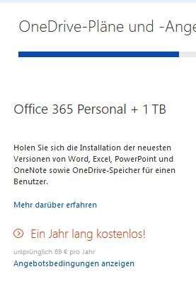 Office 365 Personal +1TB OneDrive für ein Jahr gratis! (nicht für alle Kunden)