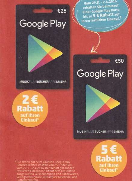 [Penny] 29.03. bis 02.04.2016 - Bis zu 5 € sparen beim Kauf einer Google Play Karte